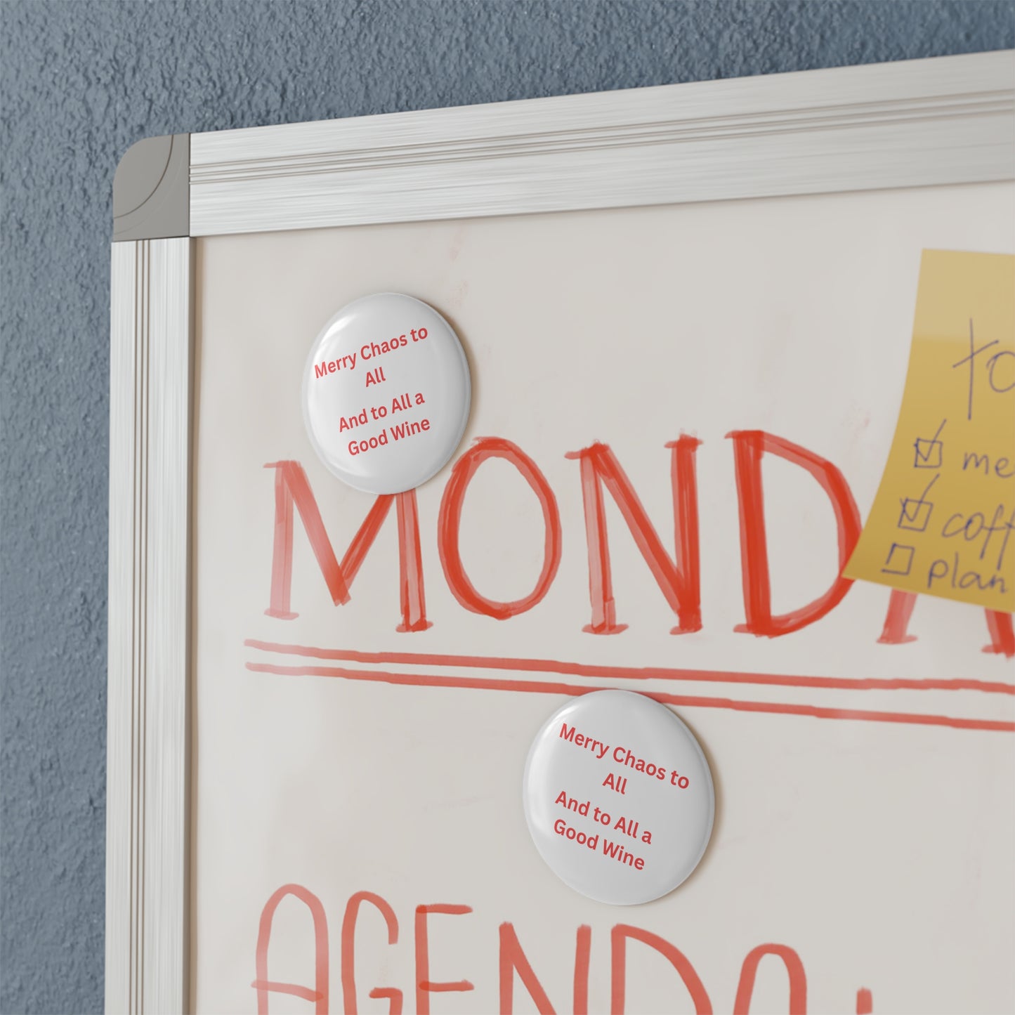 Festive Wine-Themed Button Magnet, Merry Chaos to All, Great for Holiday Decor, Party Favors, Wine Lovers Gift, Christmas Decoration