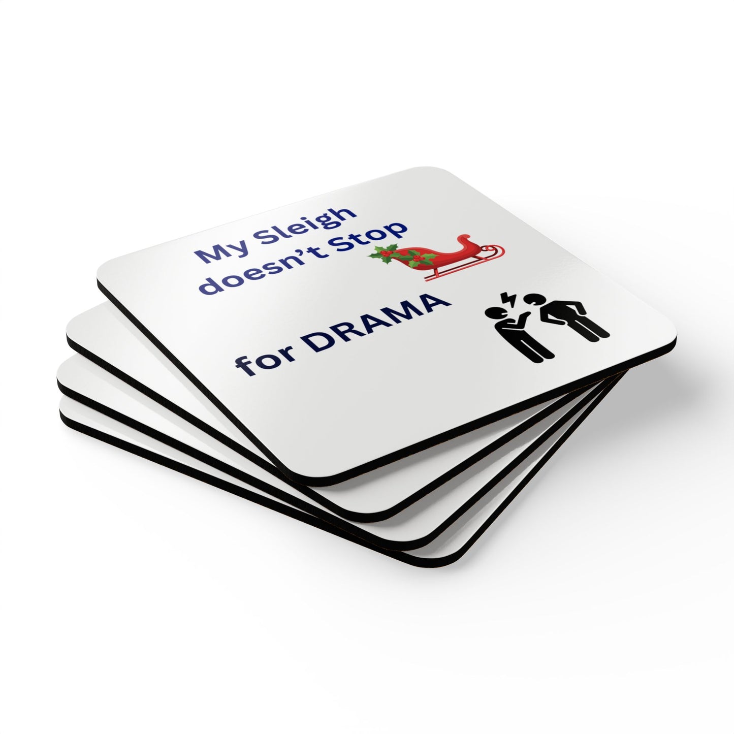 Festive Cork Coaster Set - My Sleigh Doesn't Stop for Drama | Holiday Decor, Gift Idea, Home Bar Essentials, Christmas Party Accessories